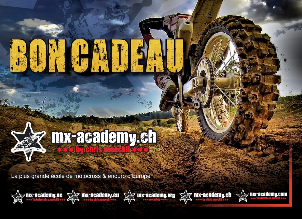 Idée cadeau motocross – recto de la carte cadeau de la MX-Academy, la plus grande école de motocross et d’enduro d’Europe